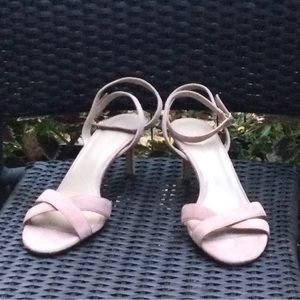 NEW Ann Taylor adorable soft pink genuine suede heels double strap